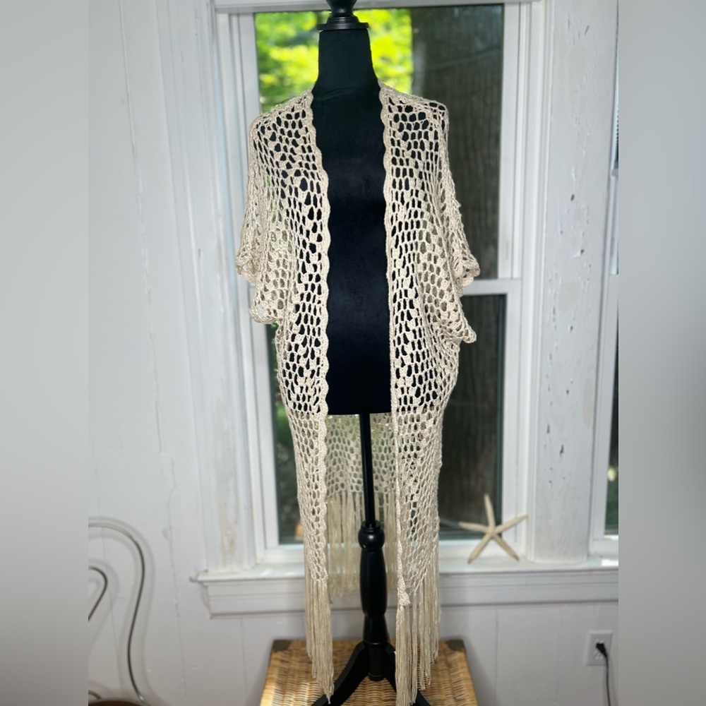 Blu Pepper Vintage Look Cream Open Knit Boho Open Front Crochet
Cardigan